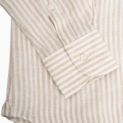 E.Marinella CAMICIA IN LINO BIANCA E BEIGE Rigata Outlet