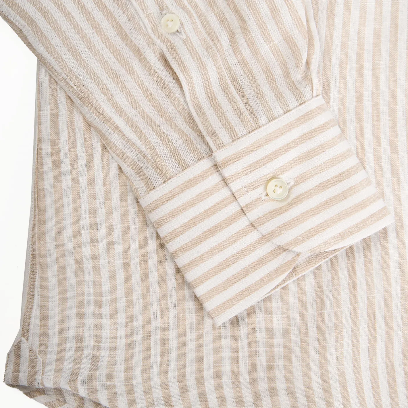 E.Marinella CAMICIA IN LINO BIANCA E BEIGE Rigata Outlet