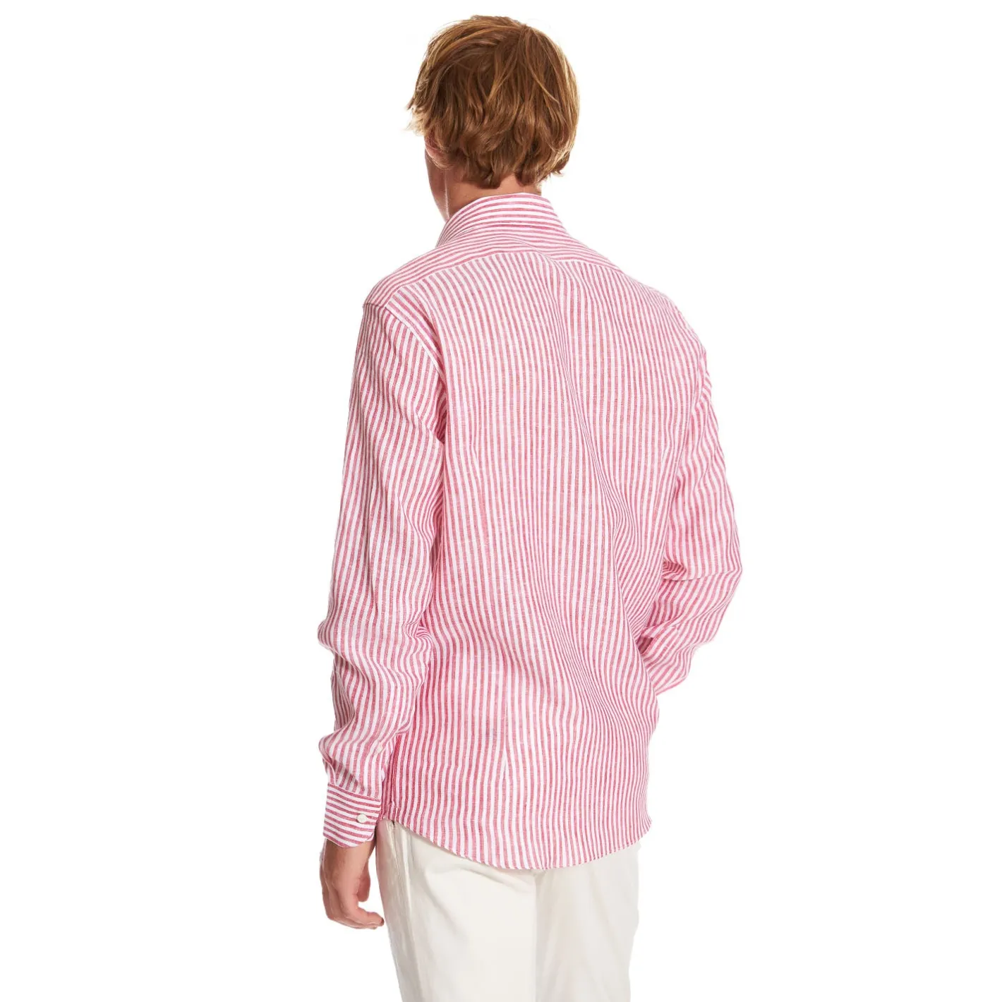 E.Marinella CAMICIA IN LINO BIANCA E BORDEAUX Rigata Online