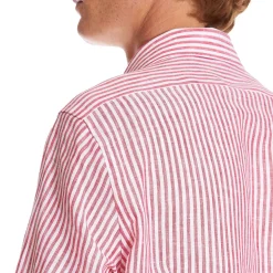 E.Marinella CAMICIA IN LINO BIANCA E BORDEAUX Rigata Online