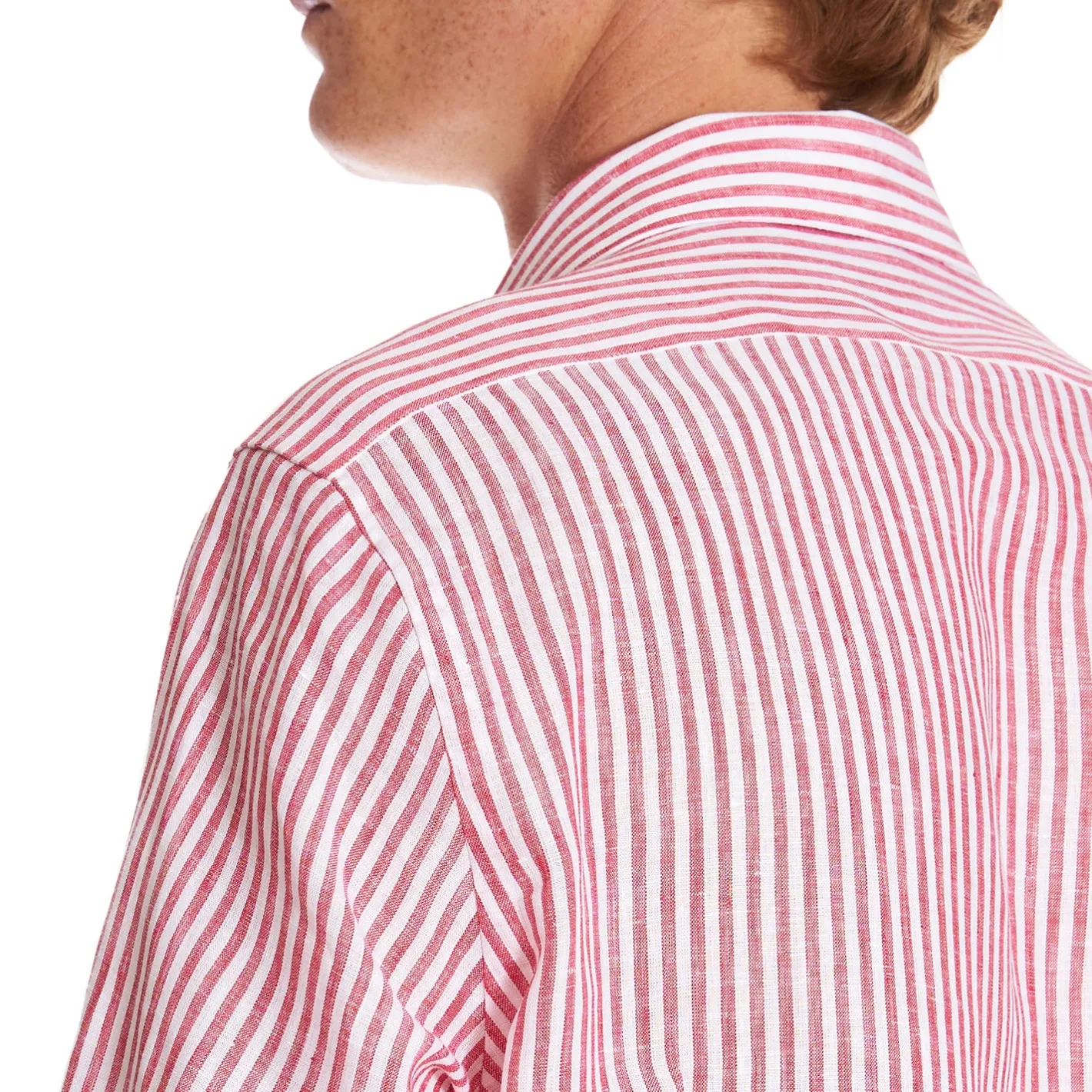 E.Marinella CAMICIA IN LINO BIANCA E BORDEAUX Rigata Online
