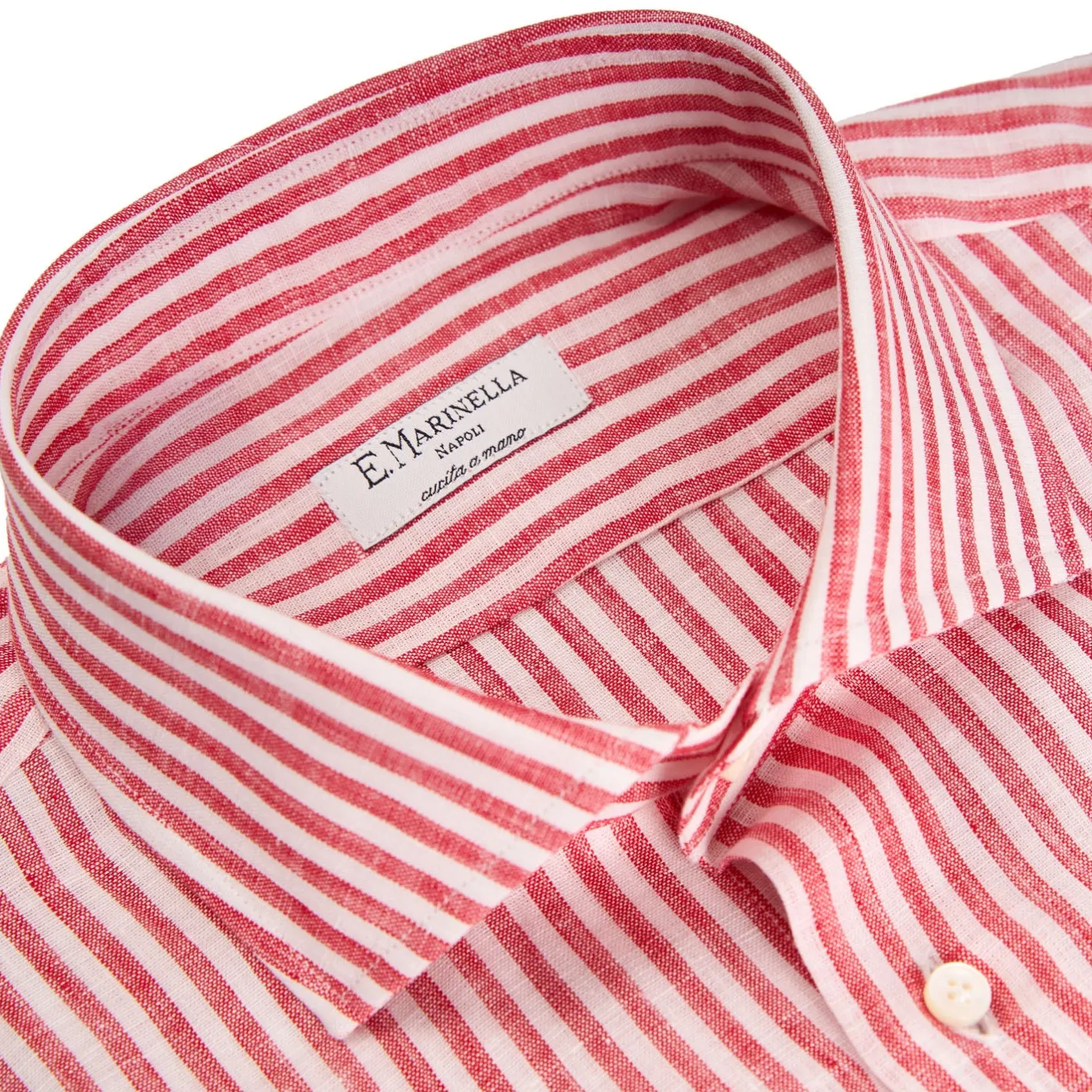 E.Marinella CAMICIA IN LINO BIANCA E BORDEAUX Rigata Online