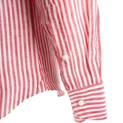 E.Marinella CAMICIA IN LINO BIANCA E BORDEAUX Rigata Online