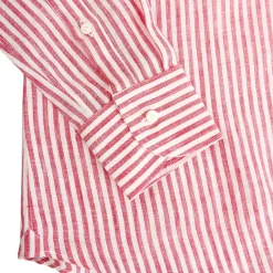 E.Marinella CAMICIA IN LINO BIANCA E BORDEAUX Rigata Online