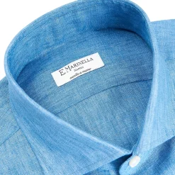 E.Marinella CAMICIA IN LINO BLUETTE Con bottoni in madreperla Discount