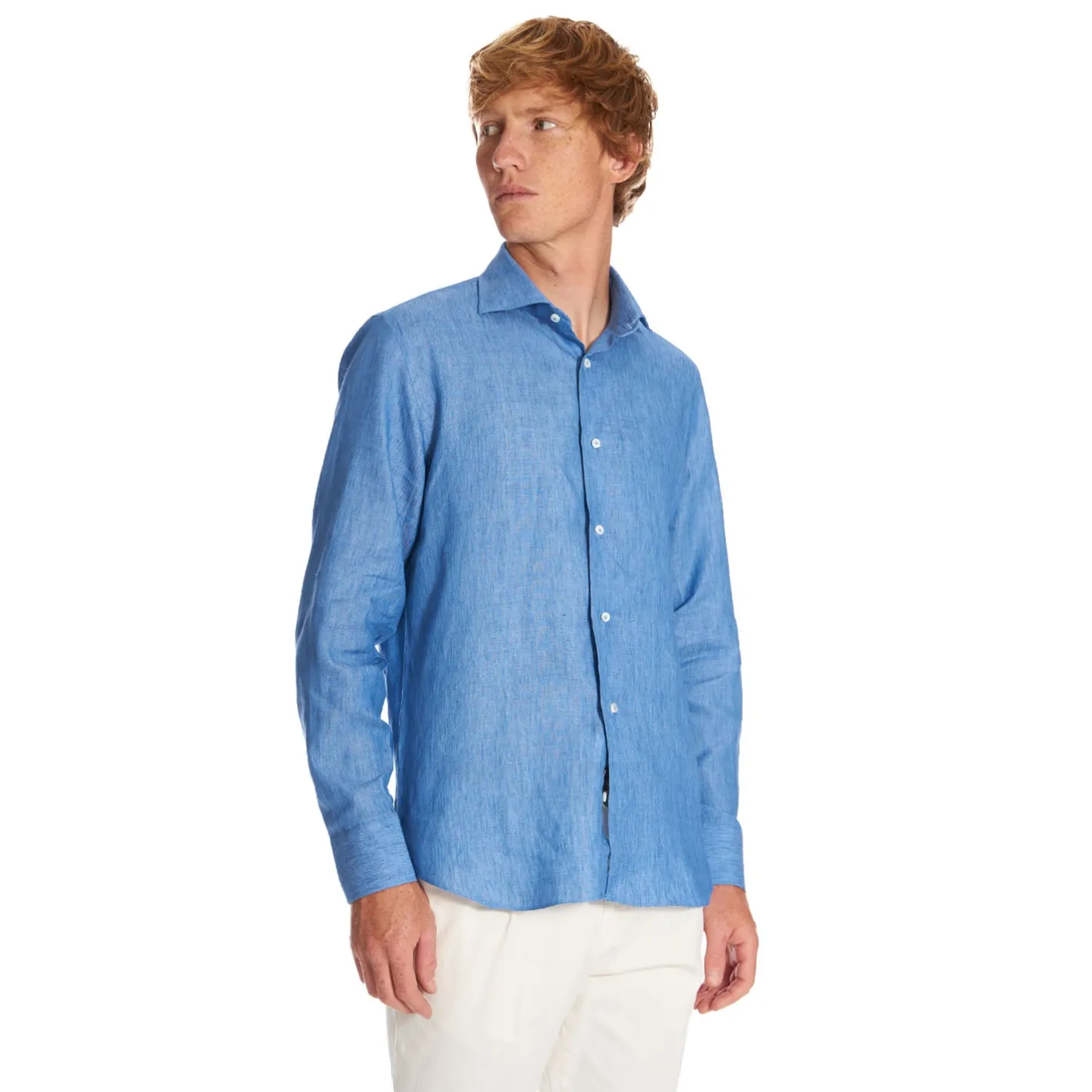 E.Marinella CAMICIA IN LINO BLUETTE Con bottoni in madreperla Discount