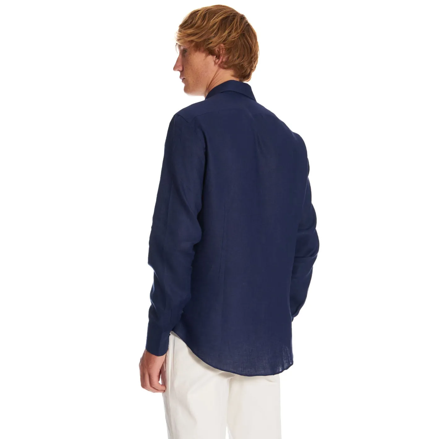 E.Marinella CAMICIA IN LINO BLU NOTTE Con bottoni in madreperla Hot