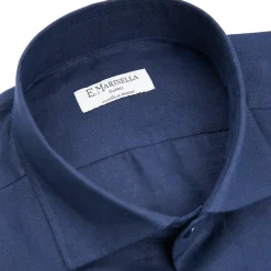 E.Marinella CAMICIA IN LINO BLU NOTTE Con bottoni in madreperla Hot
