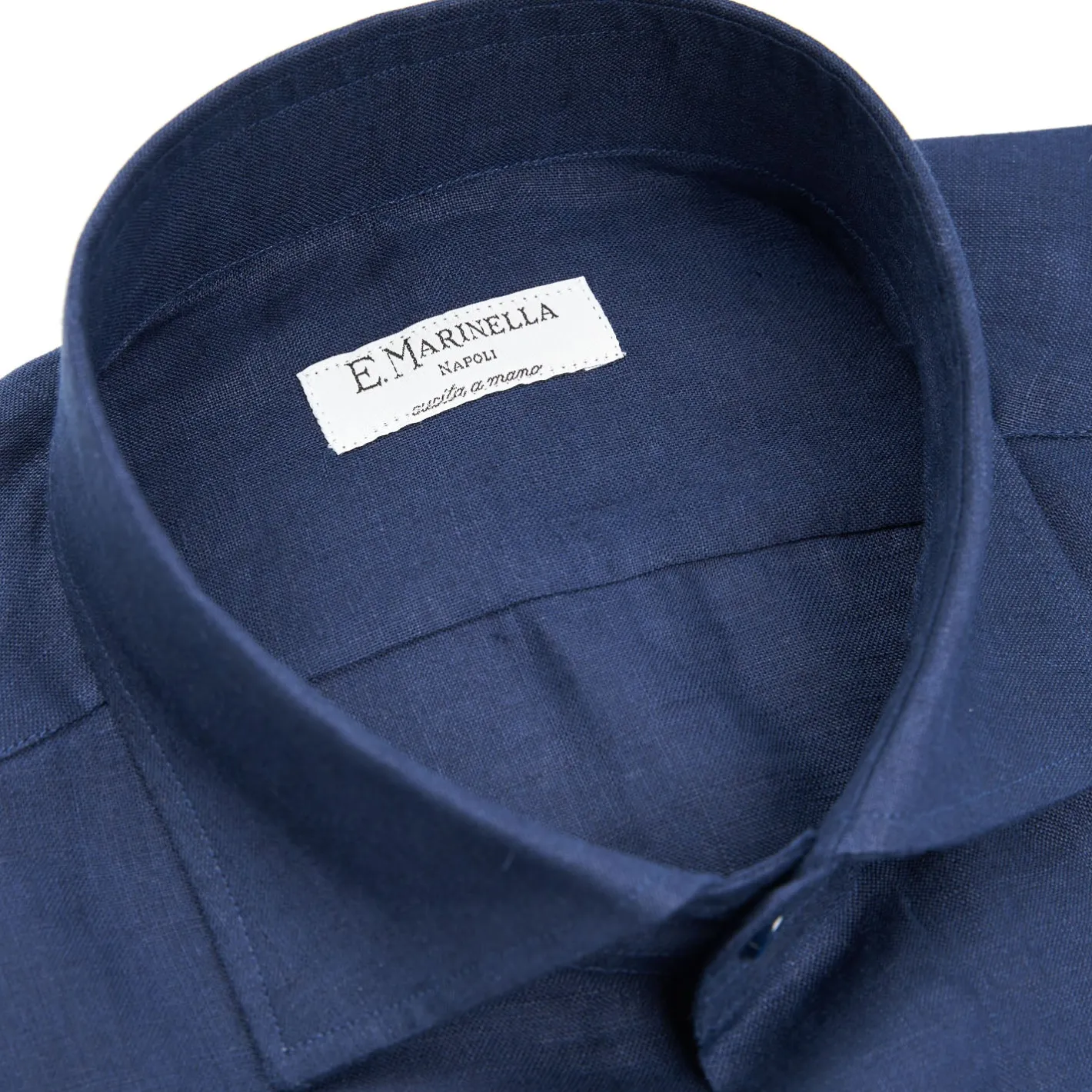 E.Marinella CAMICIA IN LINO BLU NOTTE Con bottoni in madreperla Hot