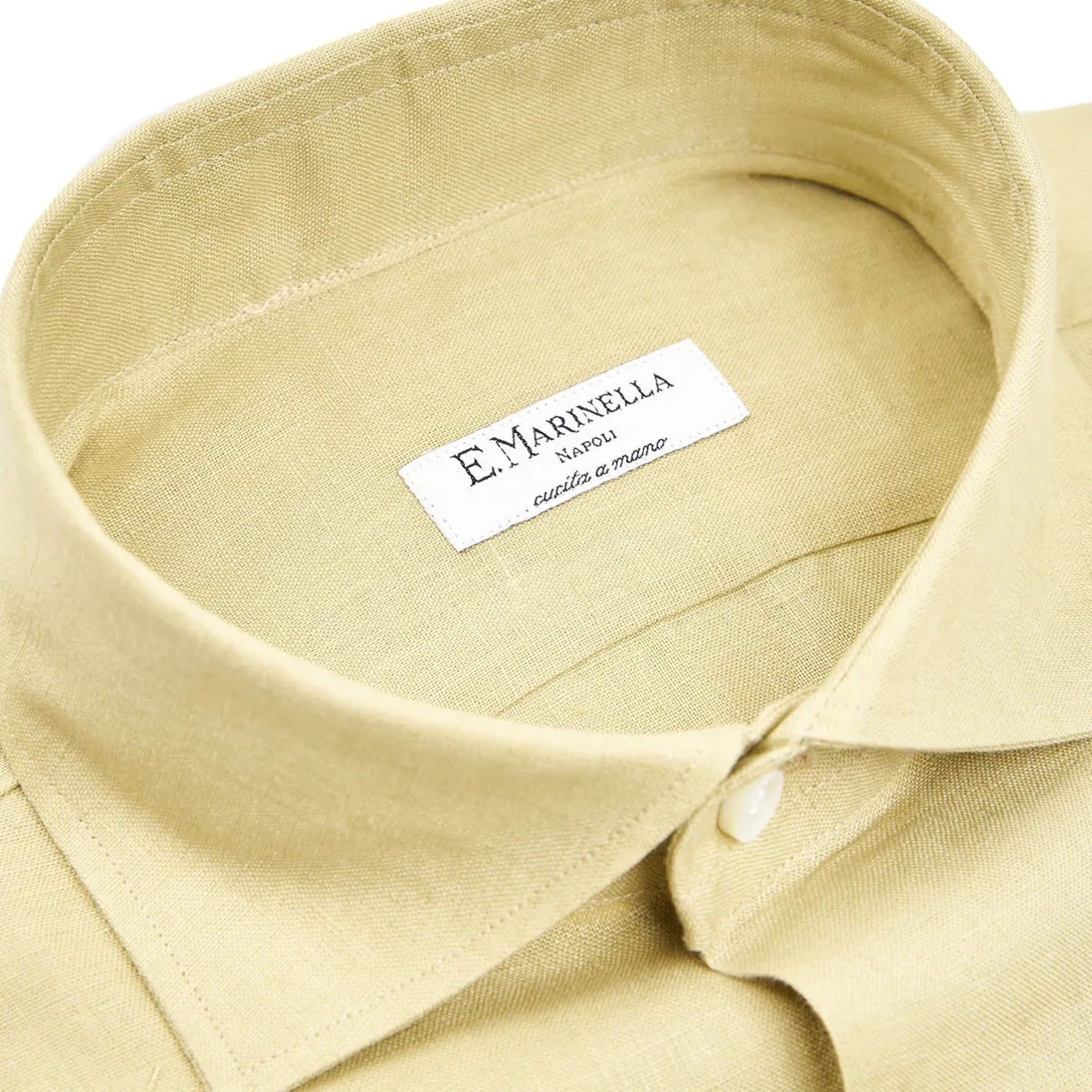 E.Marinella CAMICIA IN LINO VERDE CHIARO Con bottoni in madreperla
