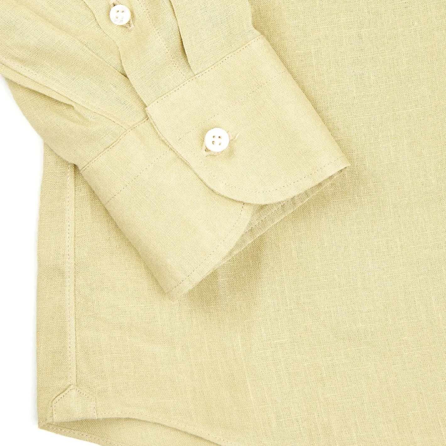 E.Marinella CAMICIA IN LINO VERDE CHIARO Con bottoni in madreperla