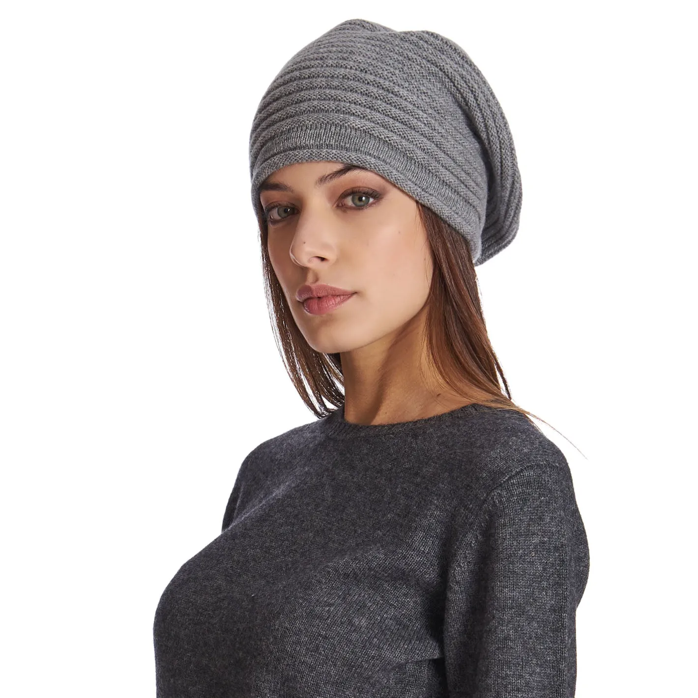 E.Marinella CAPPELLO BASCO A RIGHE GRIGIO In cashmere