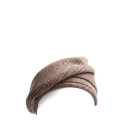 E.Marinella CAPPELLO BASCO A RIGHE MARRONE SCURO In cashmere New