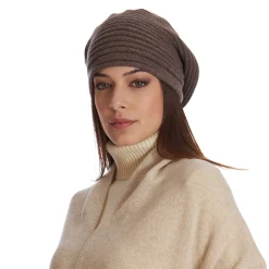 E.Marinella CAPPELLO BASCO A RIGHE MARRONE SCURO In cashmere New