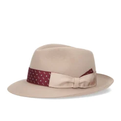 E.Marinella CAPPELLO MODELLO EUGENIO IN FELTRO BEIGE Con dettagli in seta bordeaux Discount