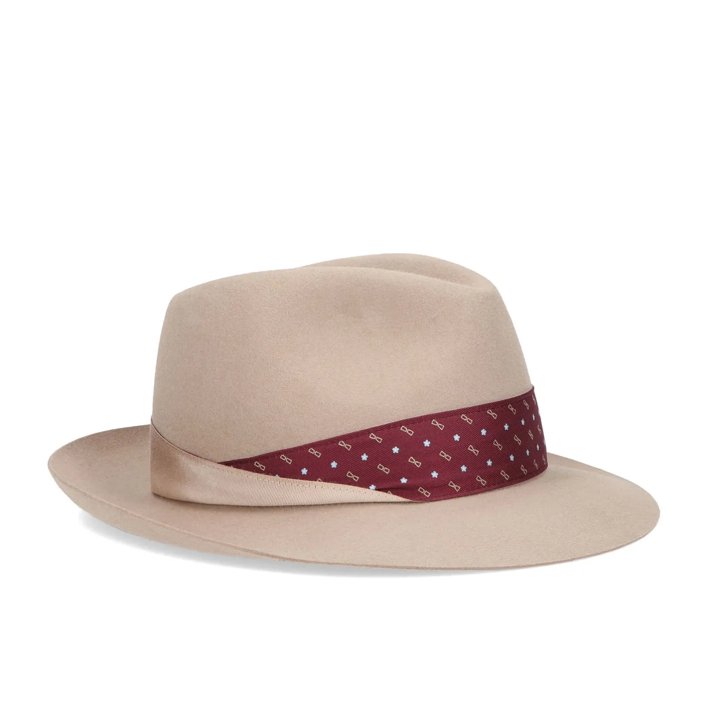 E.Marinella CAPPELLO MODELLO EUGENIO IN FELTRO BEIGE Con dettagli in seta bordeaux Discount