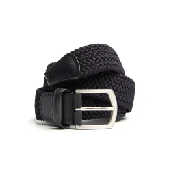 E.Marinella CINTURA ELASTICA INTRECCIATA BLU SCURO Con finiture in pelle 35 mm Outlet