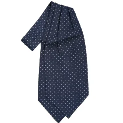 E.Marinella CRAVATTA ASCOT IN SETA BLU SCURO Microfantasia fiore Outlet