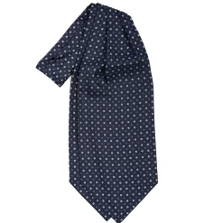 E.Marinella CRAVATTA ASCOT IN SETA BLU SCURO Microfantasia fiore New