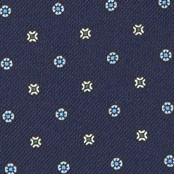E.Marinella CRAVATTA ASCOT IN SETA BLU SCURO Microfantasia fiore New