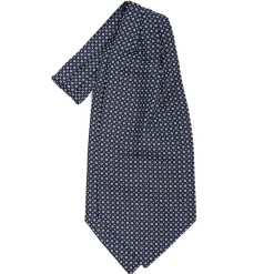 E.Marinella CRAVATTA ASCOT IN SETA BLU SCURO Microfantasia fiore New