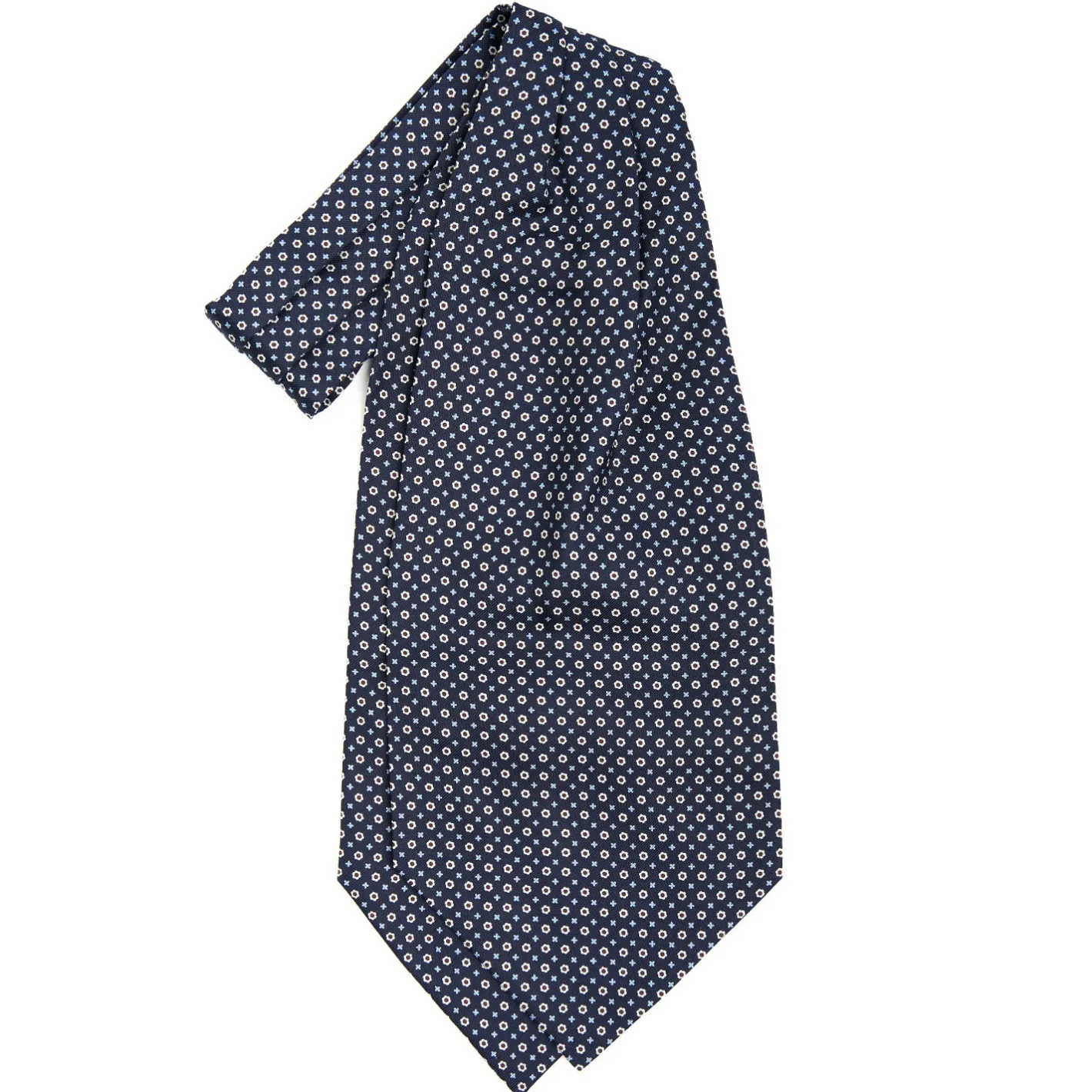 E.Marinella CRAVATTA ASCOT IN SETA BLU SCURO Microfantasia fiore New