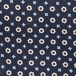 E.Marinella CRAVATTA ASCOT IN SETA BLU SCURO Microfantasia fiore New
