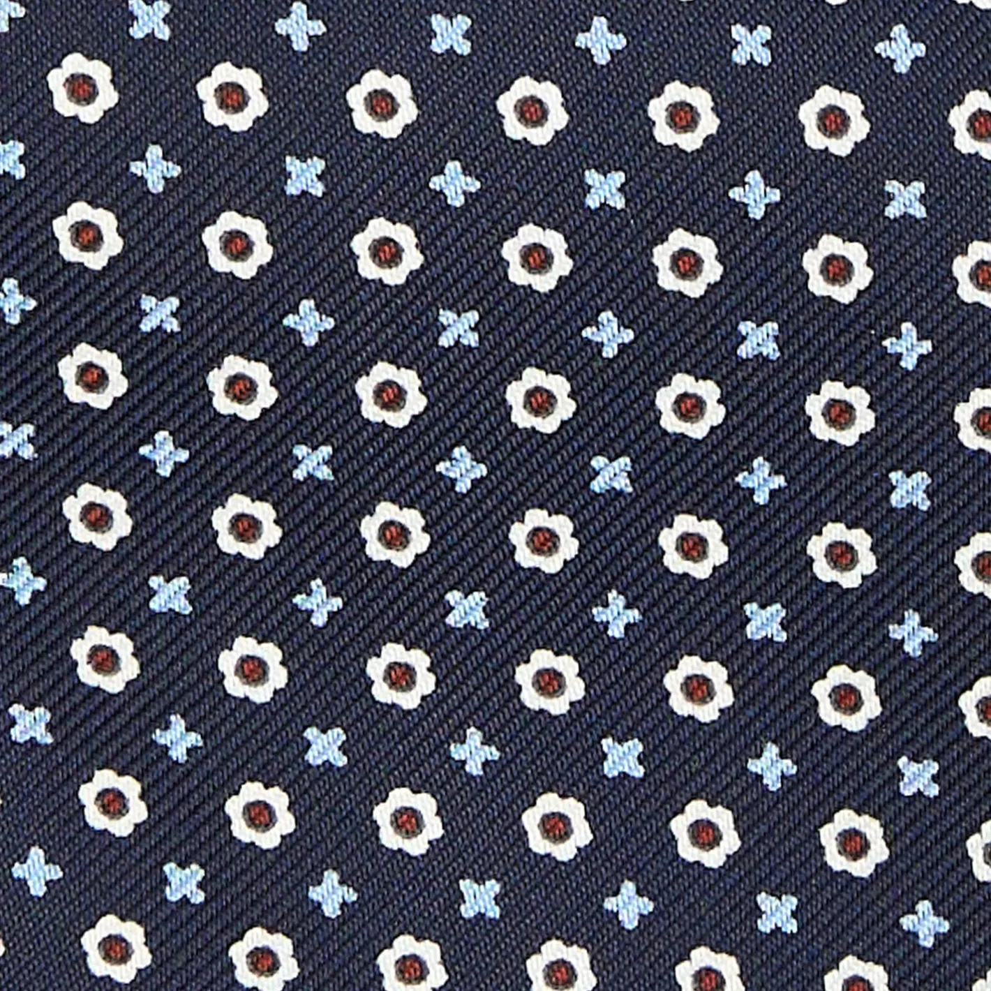 E.Marinella CRAVATTA ASCOT IN SETA BLU SCURO Microfantasia fiore New