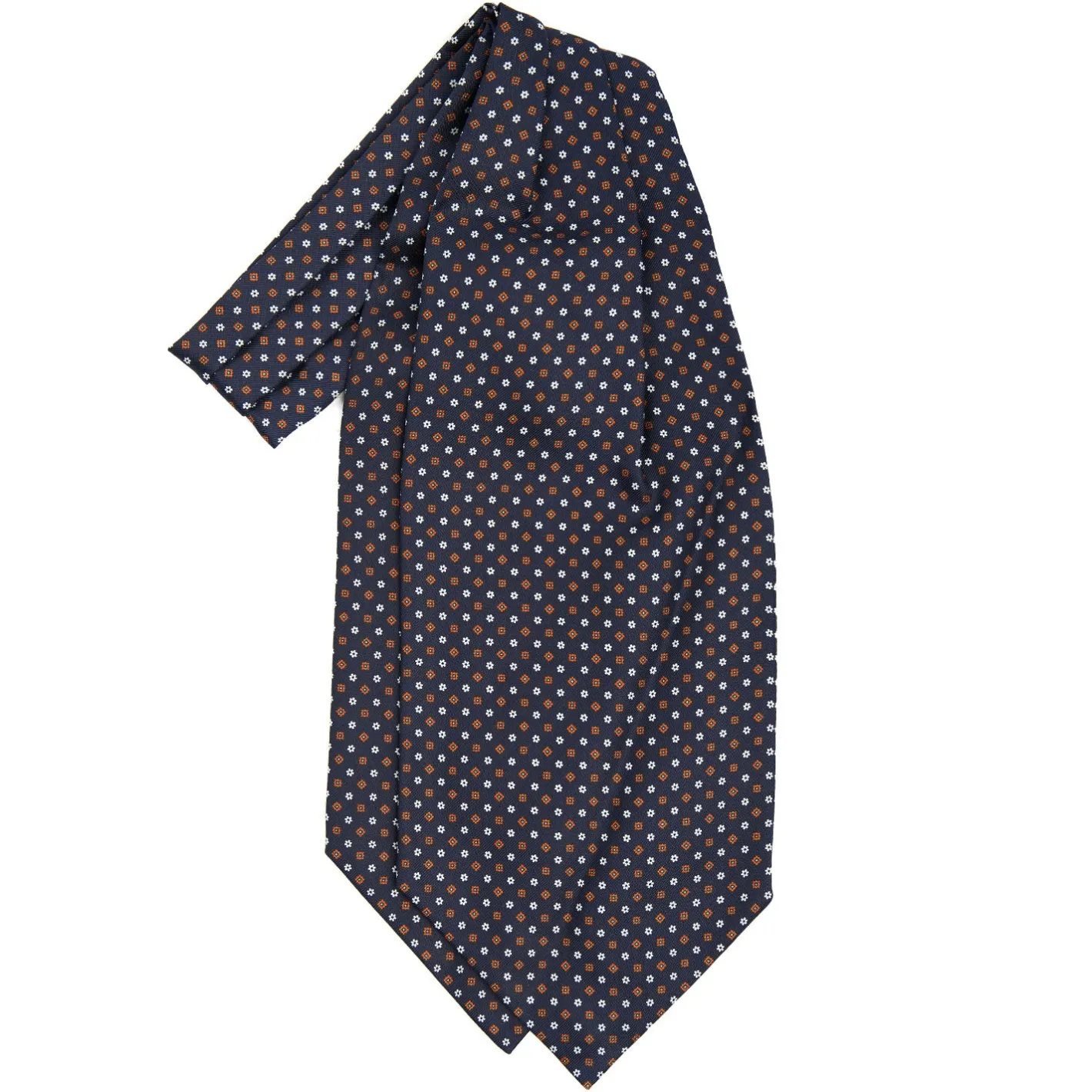 E.Marinella CRAVATTA ASCOT IN SETA BLU SCURO Microfantasia fiore Outlet