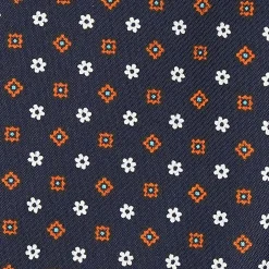 E.Marinella CRAVATTA ASCOT IN SETA BLU SCURO Microfantasia fiore Outlet