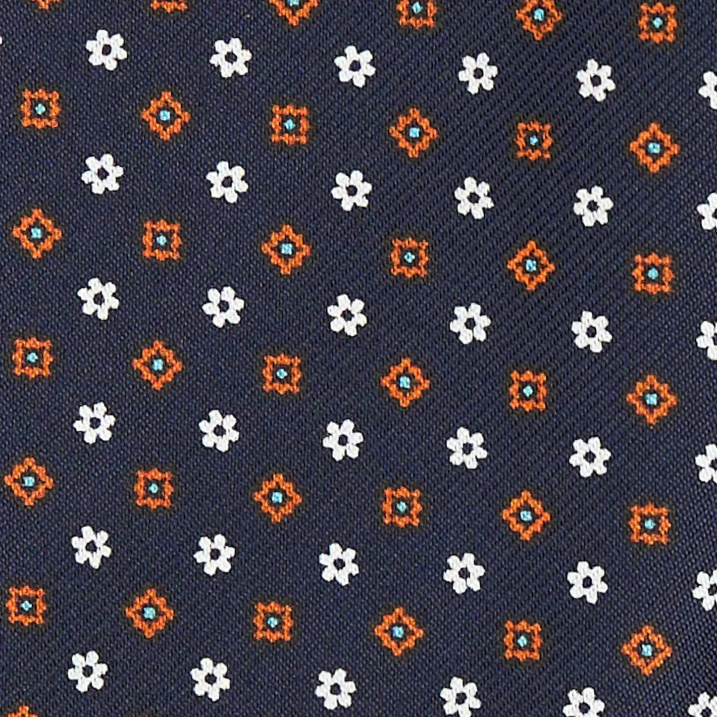 E.Marinella CRAVATTA ASCOT IN SETA BLU SCURO Microfantasia fiore Outlet