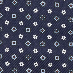 E.Marinella CRAVATTA ASCOT IN SETA BLU SCURO Microfantasia fiore Sale