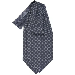 E.Marinella CRAVATTA ASCOT IN SETA BLU SCURO Microfantasia fiore Outlet