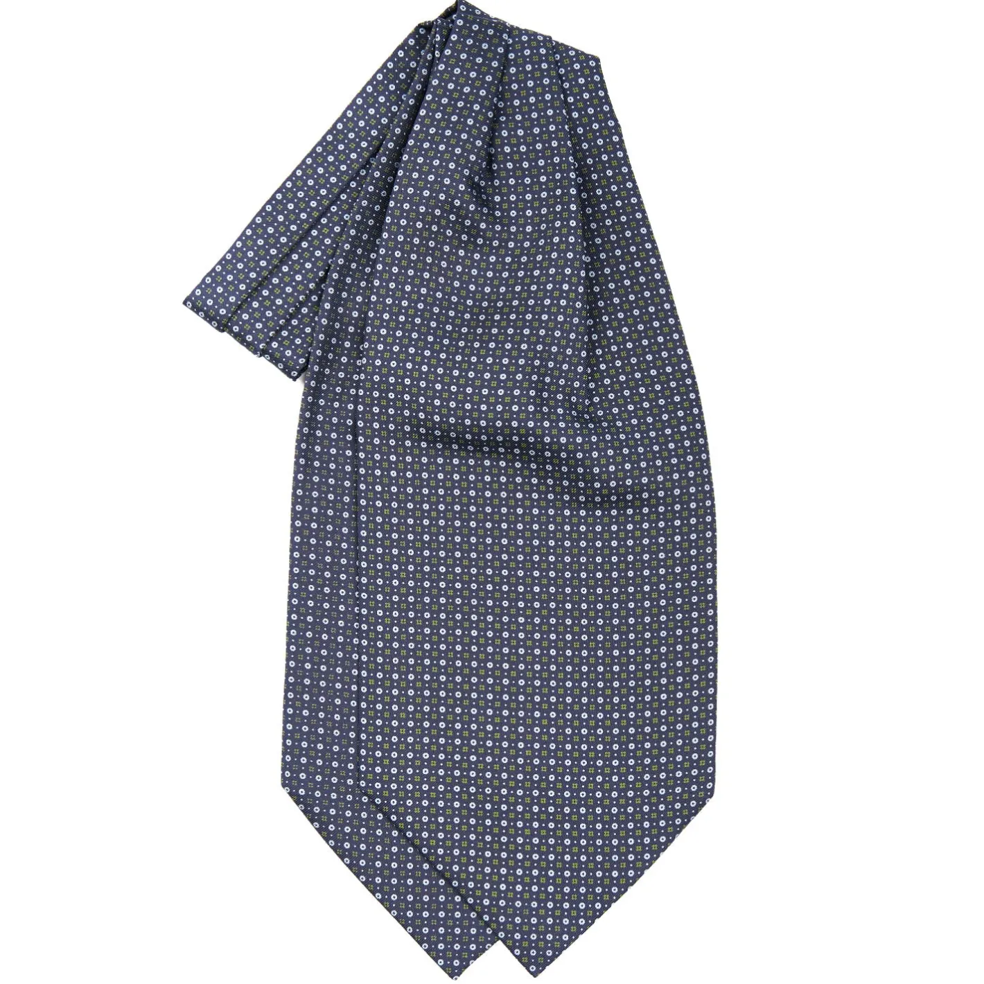 E.Marinella CRAVATTA ASCOT IN SETA BLU SCURO Microfantasia fiore New