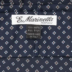 E.Marinella CRAVATTA ASCOT IN SETA BLU SCURO Microfantasia fiore Clearance