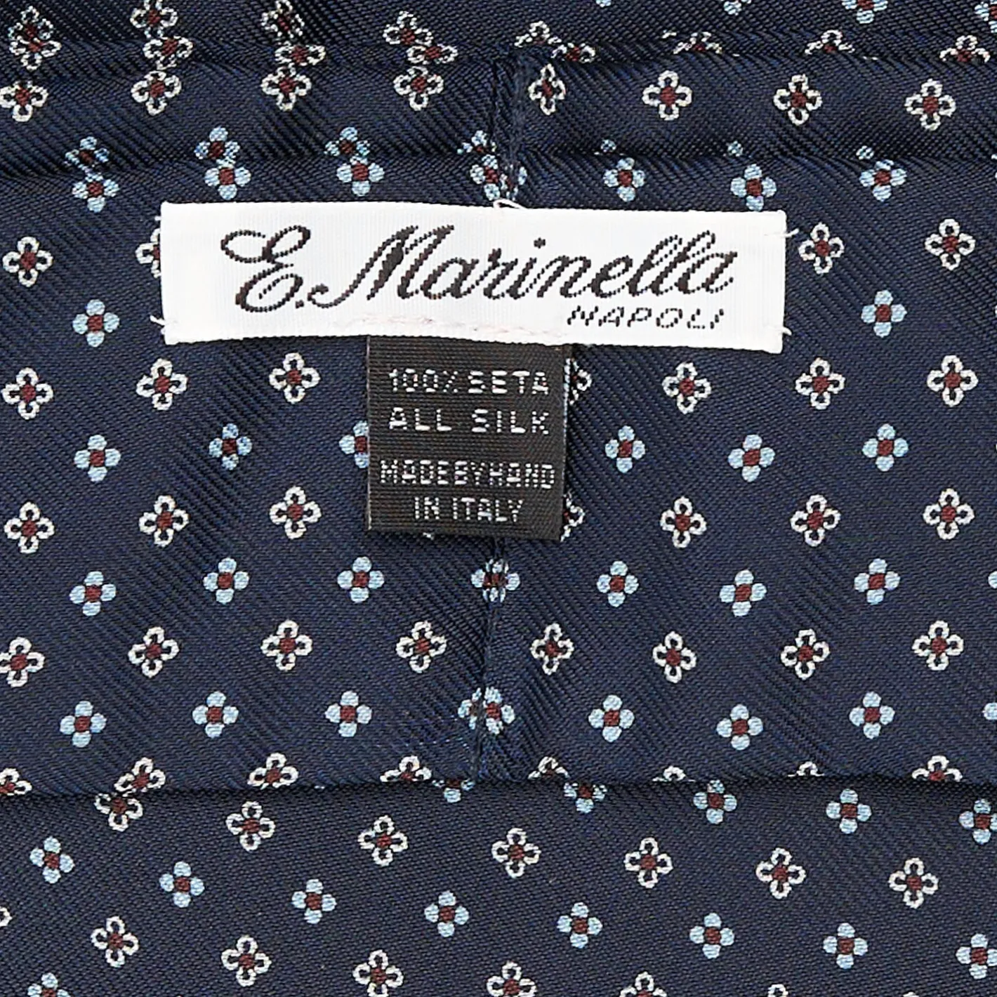 E.Marinella CRAVATTA ASCOT IN SETA BLU SCURO Microfantasia fiore Clearance