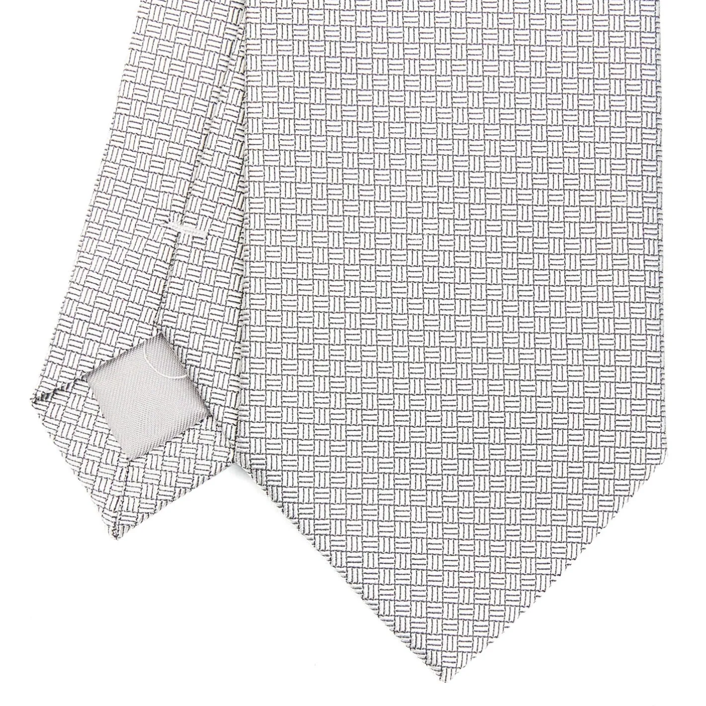 E.Marinella CRAVATTA CERIMONIA IN SETA JACQUARD GRIGIO CHIARO Microfantasia geometrica Best