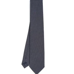 E.Marinella CRAVATTA CERIMONIA IN SETA JACQUARD BLU SCURO Microfanatsia geometrica Discount