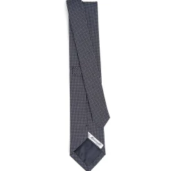 E.Marinella CRAVATTA CERIMONIA IN SETA JACQUARD BLU SCURO Microfantasia geometrica Discount