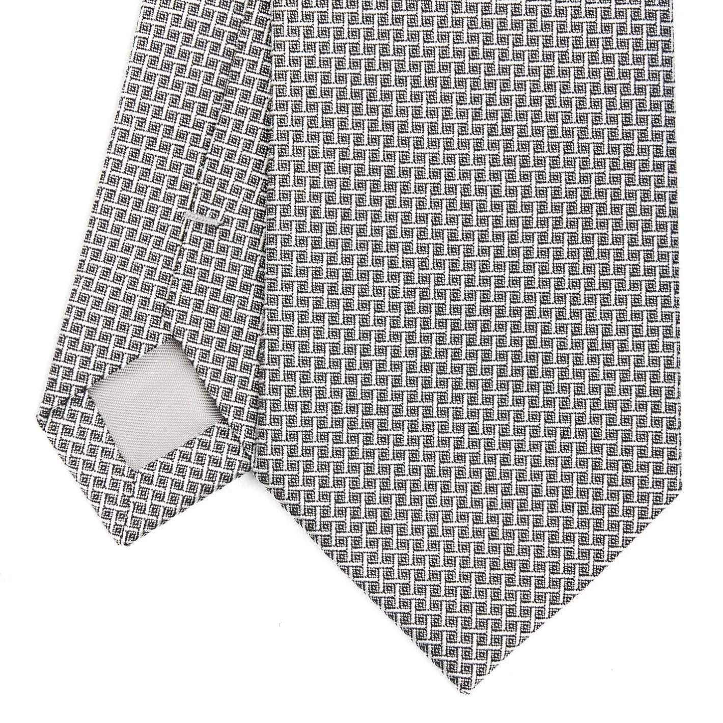 E.Marinella CRAVATTA CERIMONIA IN SETA JACQUARD GRIGIO CHIARO Microfantasia geometrica