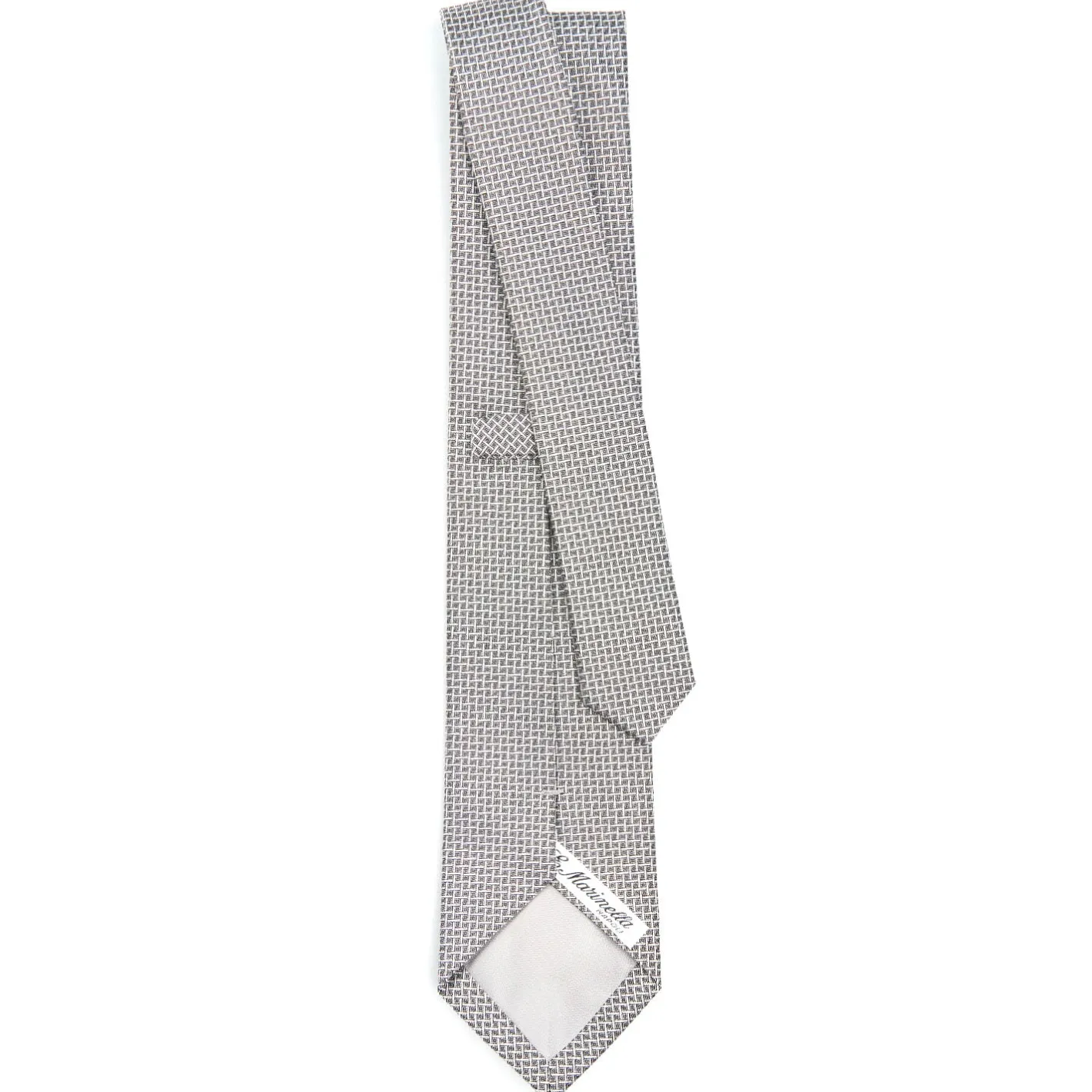 E.Marinella CRAVATTA CERIMONIA IN SETA JACQUARD GRIGIO CHIARO Microfantasia geometrica