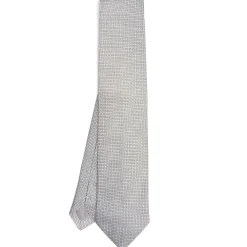 E.Marinella CRAVATTA CERIMONIA IN SETA JACQUARD GRIGIO CHIARO Microfantasia geometrica Outlet