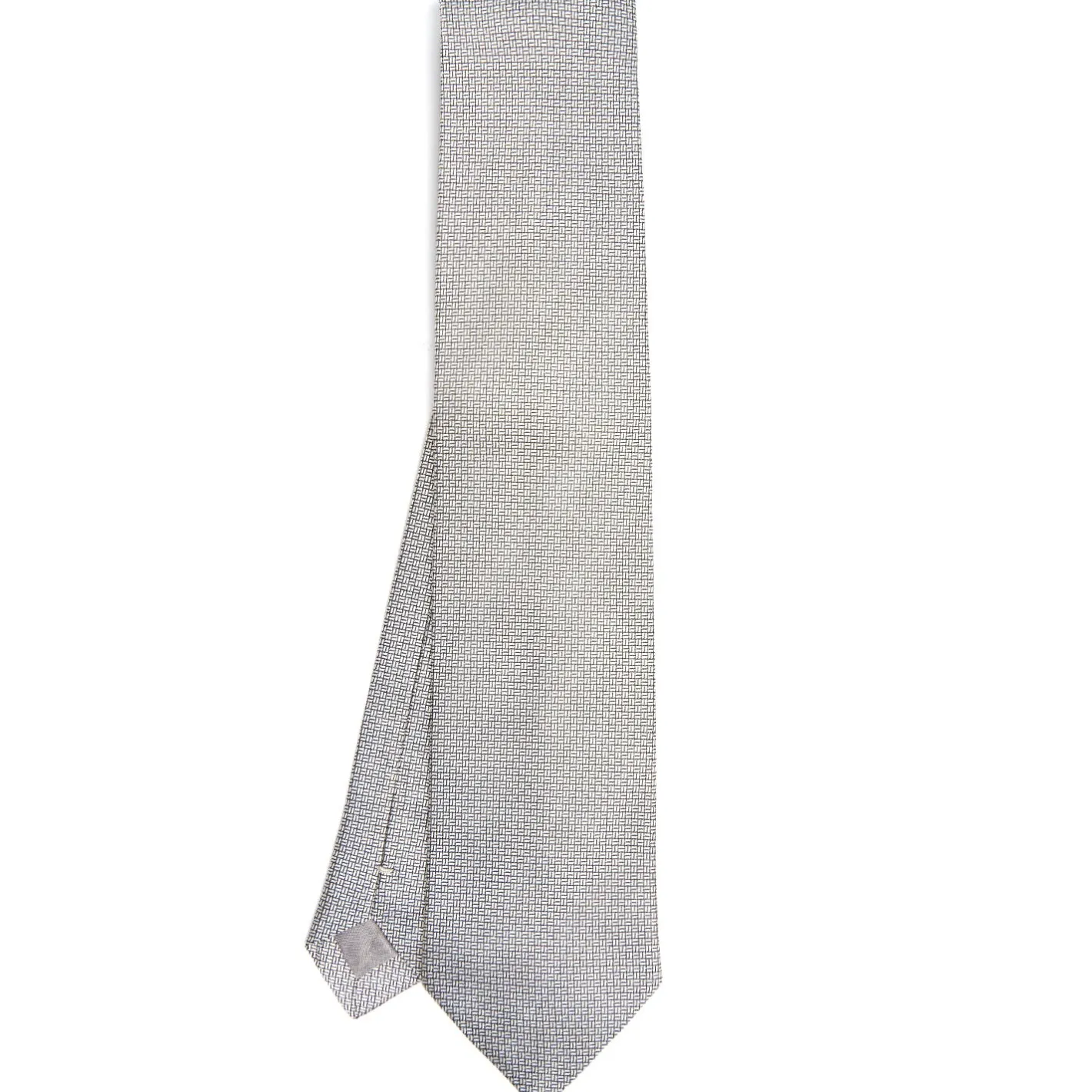 E.Marinella CRAVATTA CERIMONIA IN SETA JACQUARD GRIGIO CHIARO Microfantasia geometrica Outlet