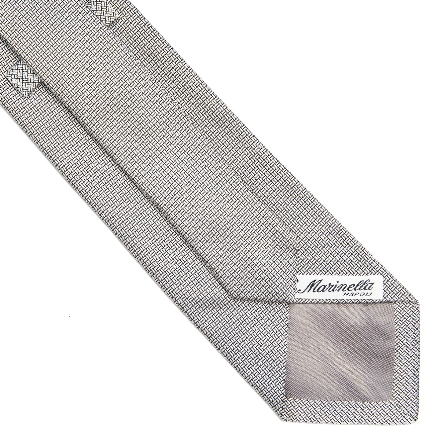 E.Marinella CRAVATTA CERIMONIA IN SETA JACQUARD GRIGIO CHIARO Microfantasia geometrica Outlet