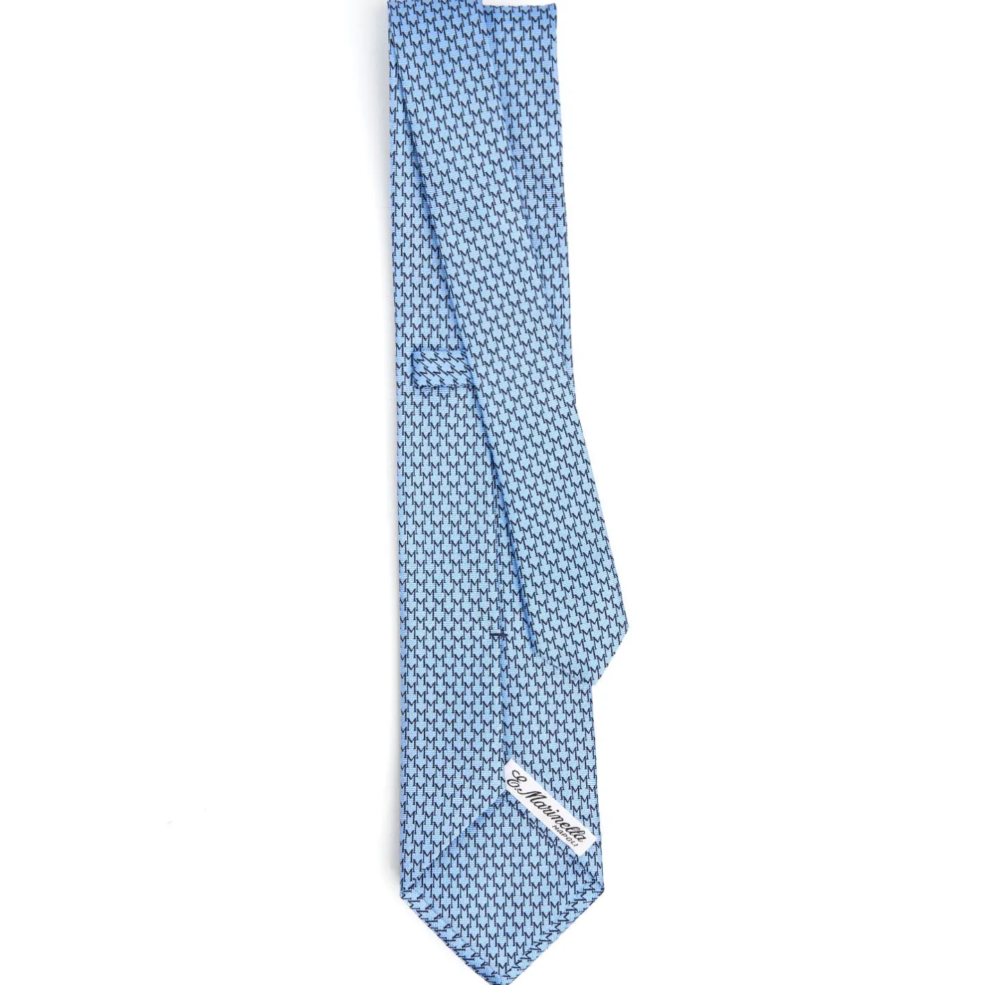 E.Marinella CRAVATTA CLASSICA IN SETA AZZURRO Microfantasia m geometrica Outlet
