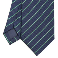 E.Marinella CRAVATTA REGIMENTAL IN SETA BLU SCURO Righe verdi New