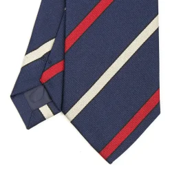 E.Marinella CRAVATTA REGIMENTAL IN SETA BLU SCURO Righe rosse e beige Online