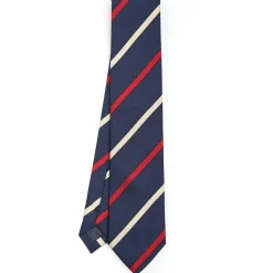 E.Marinella CRAVATTA REGIMENTAL IN SETA BLU SCURO Righe rosse e beige Online