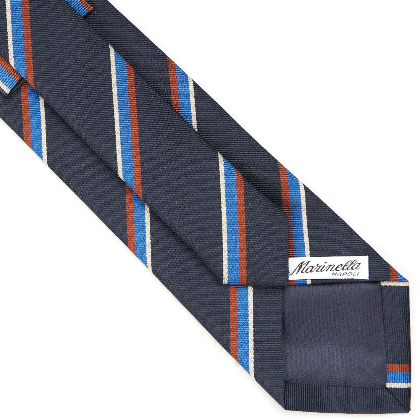 E.Marinella CRAVATTA REGIMENTAL IN SETA BLU SCURO Righe marroni e azzurre