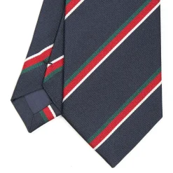 E.Marinella CRAVATTA REGIMENTAL IN SETA BLU SCURO Righe verdi e rosse Hot